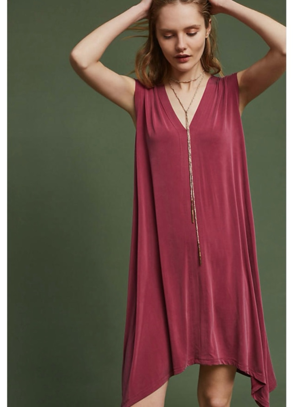 Anthropologie Eri + Ali Briella Tunic Dress Berry Pink Boho Size S